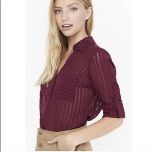 Express Portofino Maroon Sheer Striped Blouse